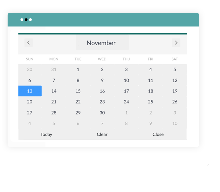 Calendar view of November